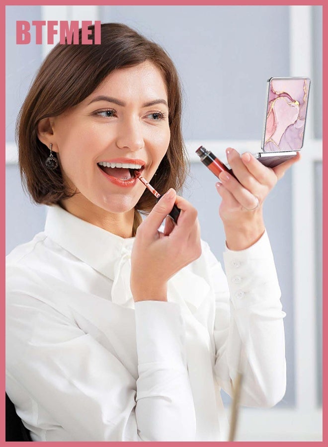 بتفمي مرآة مكياج صغيرة محمولة، مرآة تجميل مدمجة قابلة للطي بغطاء جلدي PU، مرآة مزدوجة الجانبين مع تكبير للسفر والحقيبة ولمسات المكياج اليومية، مرآة تجميل مصغرة للنساء والفتيات - Image 4