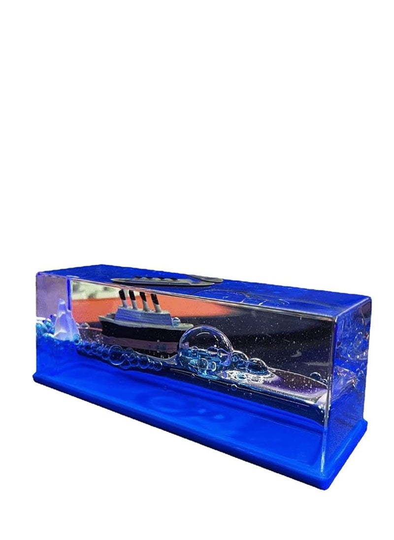 Cool Baby COOLBABY Titanic Cruise Fluid Hourglass Drift Bottle Boat Ornaments Liquid Ship Table Desk Decoration Decompression Home Decor Toy Gift Blue  - Image 3