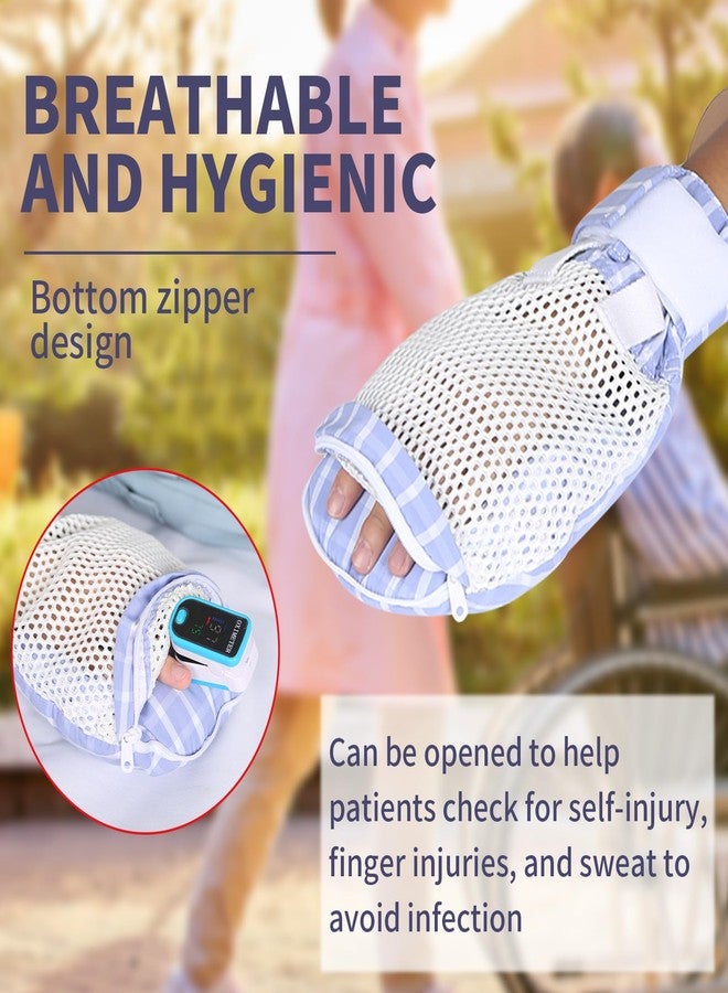 Ehucon Dementia Restraint Gloves Zipper Opening for Prevent Scratching Harm,Control Mitts for Elderly, Fingers Protection Dementia Products, Breathable,Reusable and Washable - 2Pcs - Image 2