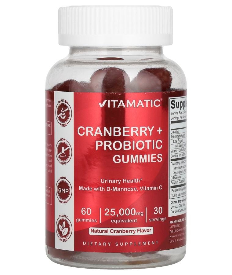 Vitamatic Cranberry + Probiotic Gummies Natural Cranberry 60 Gummies