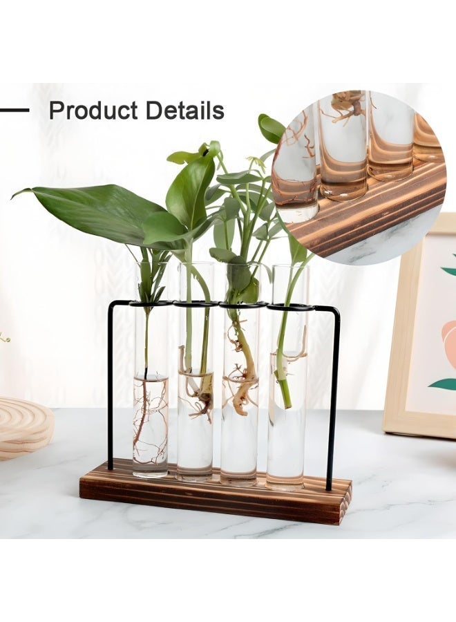 ChicAbode Plant Propagation Station, Desktop Glass Plant Propagation Station, Plant Terrarium with Wooden Stand, Air Planter Test Tubes Vase for Indoor Live Hydroponics Plants(5 Test Tubes, 1 Brush) - Image 3