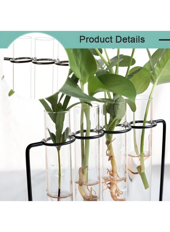 ChicAbode Plant Propagation Station, Desktop Glass Plant Propagation Station, Plant Terrarium with Wooden Stand, Air Planter Test Tubes Vase for Indoor Live Hydroponics Plants(5 Test Tubes, 1 Brush) - Image 2