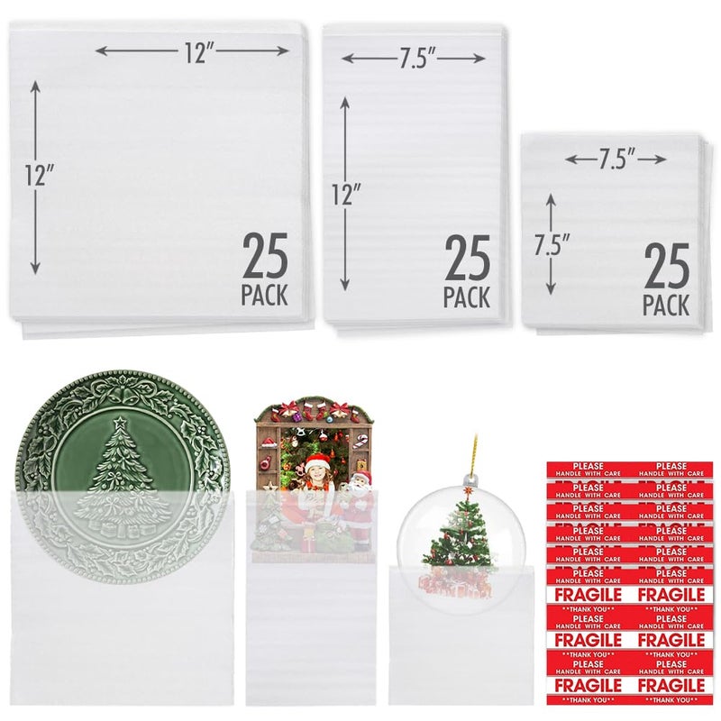 COMFECTO 75 pcs Cushion Foam Pouches, 3 sizes Wrap Foam Packing Sheets to protect Mug Cup Glasses Plate Dishes, Moving Materials Kit Alternative to Bubble Cushioning Wrap for Ornaments - Image 1