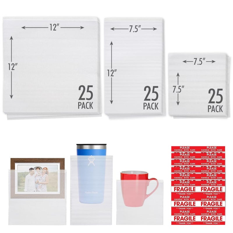 COMFECTO 75 pcs Cushion Foam Pouches, 3 sizes Wrap Foam Packing Sheets to protect Mug Cup Glasses Plate Dishes, Moving Materials Kit Alternative to Bubble Cushioning Wrap for Ornaments - Image 2