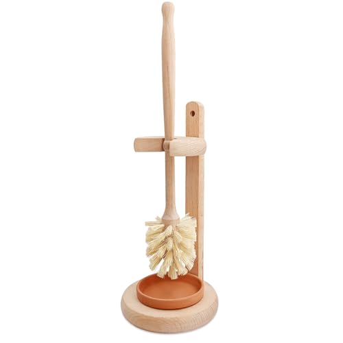 CRAKTH Wood Toilet Brush and Holder Set, Beechwood Toilet Bowl Cleaner Brush for Bathroom, Sisal Bristles Toilet Scrubber with Stand - Image 1