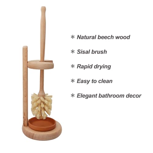 CRAKTH Wood Toilet Brush and Holder Set, Beechwood Toilet Bowl Cleaner Brush for Bathroom, Sisal Bristles Toilet Scrubber with Stand - Image 2