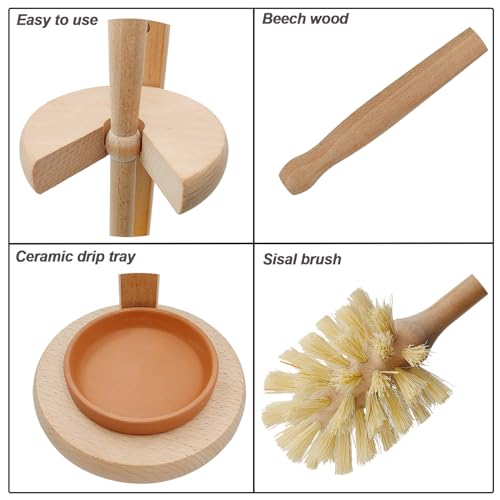 CRAKTH Wood Toilet Brush and Holder Set, Beechwood Toilet Bowl Cleaner Brush for Bathroom, Sisal Bristles Toilet Scrubber with Stand - Image 4