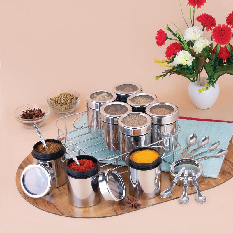 STEEPLE Squre Plus Stainless Steel Masala Box | Spice Box with See-Through Lid | Masala Dani for Kitchen | 9 Containers for Organized Spice Storage, 190ml Each Container, Silver - Image 3