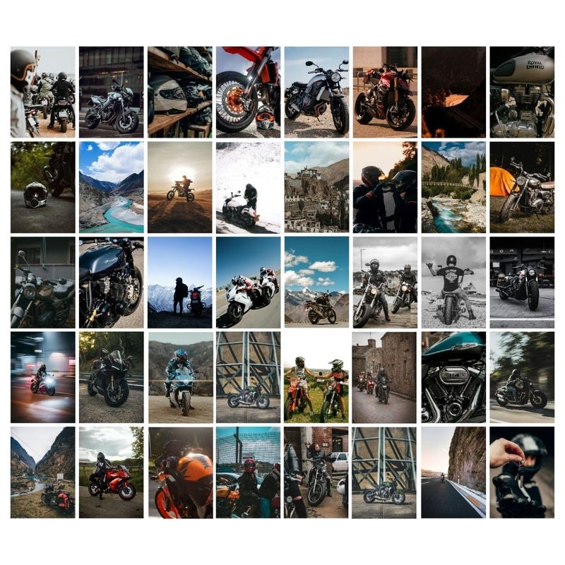 auraposter Bike Posters (Set of 40) | SuperBike Posters Royal Enfield, Jawa, Harley Davidson Vintage Motorbikes | Classic Motorcycle Retro Bikes | Glue Dots Included - Image 1