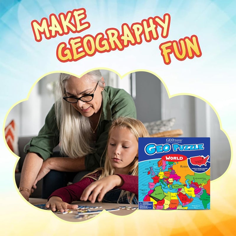 GeoToys GeoPuzzle, World Shaped Jigsaw Puzzles, 68 Pc Geography Puzzle, Geography Game & Map Puzzle, Jigsaw Puzzles for Kids Ages 6-9 Years Old, Stocking Stuffers for Kids - Image 2