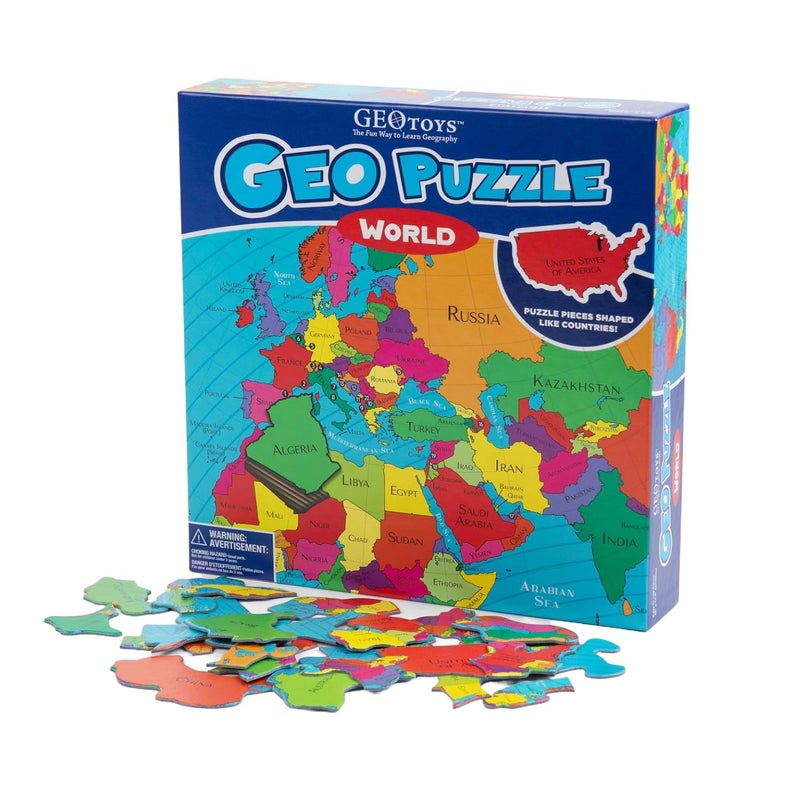 GeoToys GeoPuzzle, World Shaped Jigsaw Puzzles, 68 Pc Geography Puzzle, Geography Game & Map Puzzle, Jigsaw Puzzles for Kids Ages 6-9 Years Old, Stocking Stuffers for Kids - Image 1
