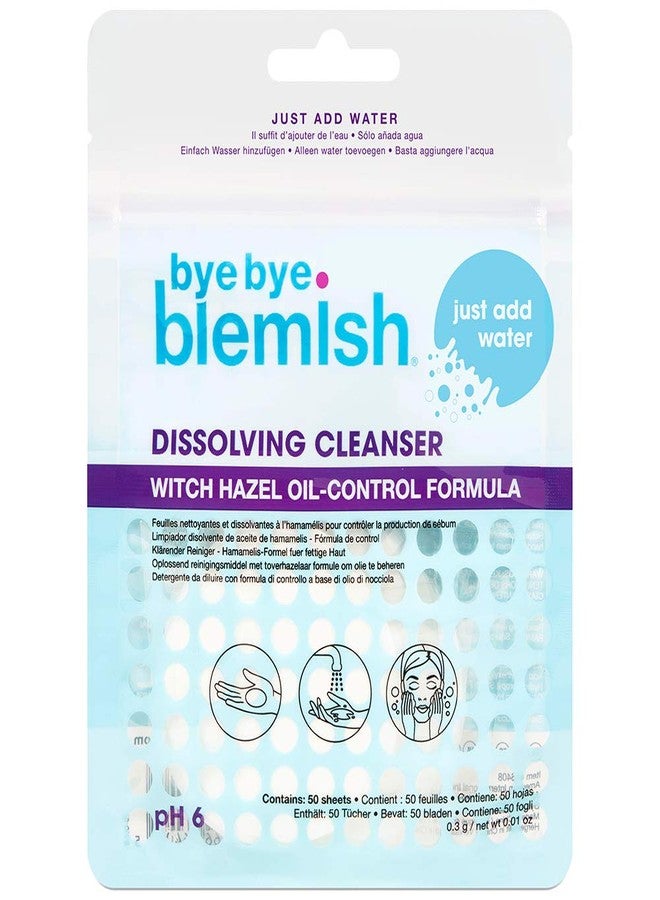 Bye Bye Blemish Dissolving Cleanser Sheets - Witch Hazel Oil-Control Face Wash, Water-Activated Facial Paper Soap for Acne-Prone Skin, Removes Dirt & Excess Oil, 50 pcs - Image 1