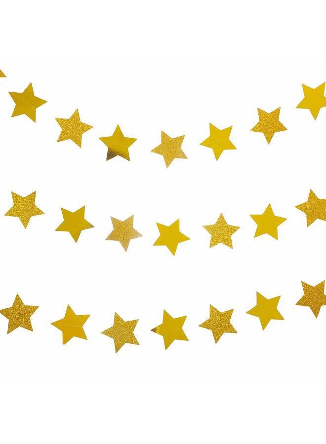 Weven Gold Glitte Star Garland Reflective Paper Party Streamers Twinkle Star Banner Backdrop for Wedding Baby Shower Nursery Graduation Party Decoration Supplies, 3" in Diameter, 20 Feet in Total - Image 2