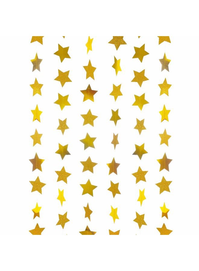 Weven Gold Glitte Star Garland Reflective Paper Party Streamers Twinkle Star Banner Backdrop for Wedding Baby Shower Nursery Graduation Party Decoration Supplies, 3" in Diameter, 20 Feet in Total - Image 1
