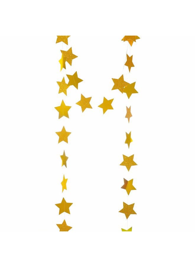 Weven Gold Glitte Star Garland Reflective Paper Party Streamers Twinkle Star Banner Backdrop for Wedding Baby Shower Nursery Graduation Party Decoration Supplies, 3" in Diameter, 20 Feet in Total - Image 3
