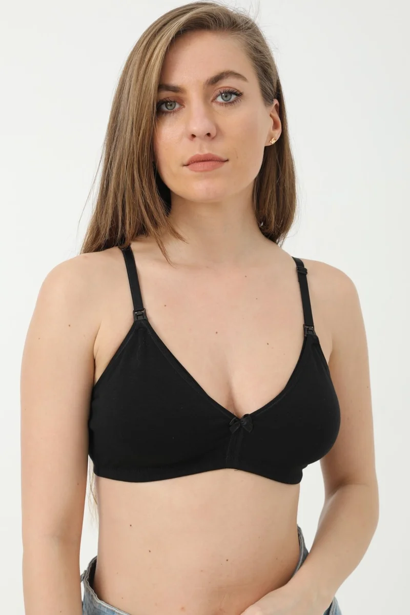 Arma Yıldız Set of 3 Black Maternity Bra Uncovered Cotton Lycra