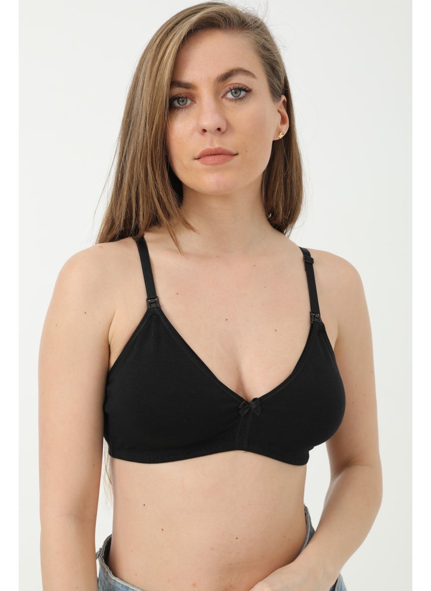 Arma Yıldız Set of 3 Black Maternity Bra Uncovered Cotton Lycra  - Image 5
