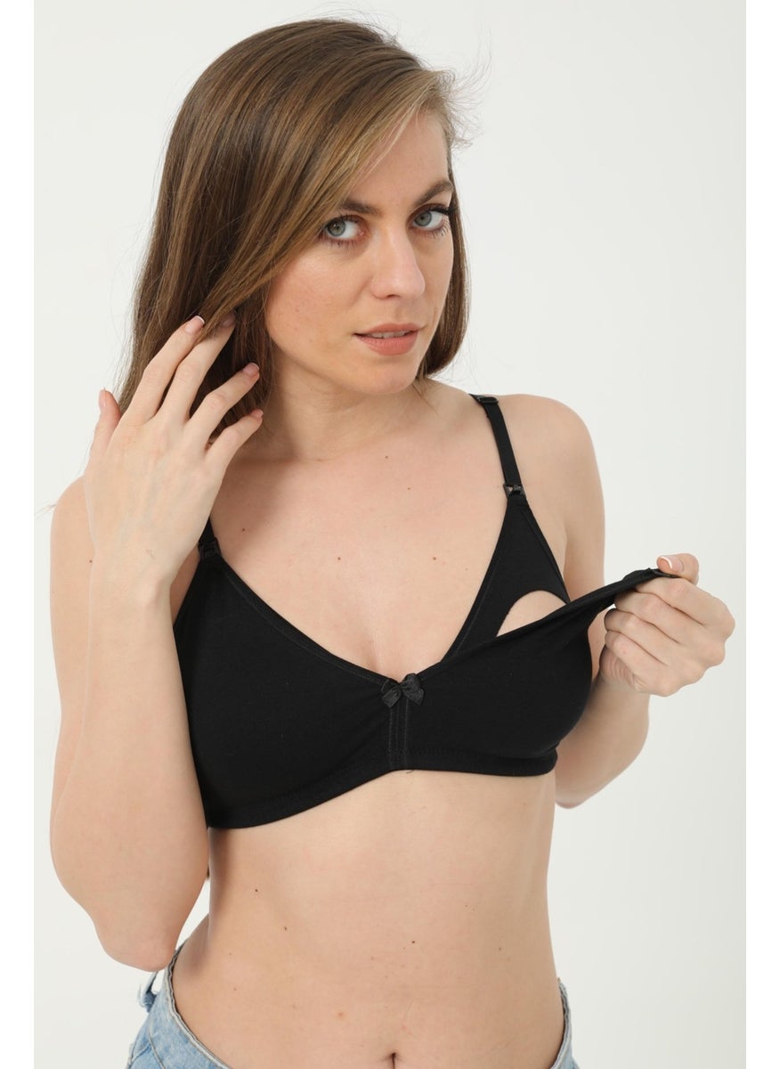 Arma Yıldız Set of 3 Black Maternity Bra Uncovered Cotton Lycra  - Image 4