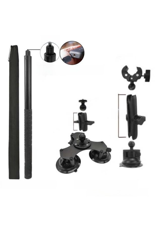Car Suction Cup Third Person Shooting Accessories Insta360 Onex2RGoPro Selfie Stick Roof Bracket-Color:K06 Car Suction Cup Set Four (6CM Connecting Rod Triangle Suction Cup 15CM Connecting Rod Single Suction Cup) - Image 1