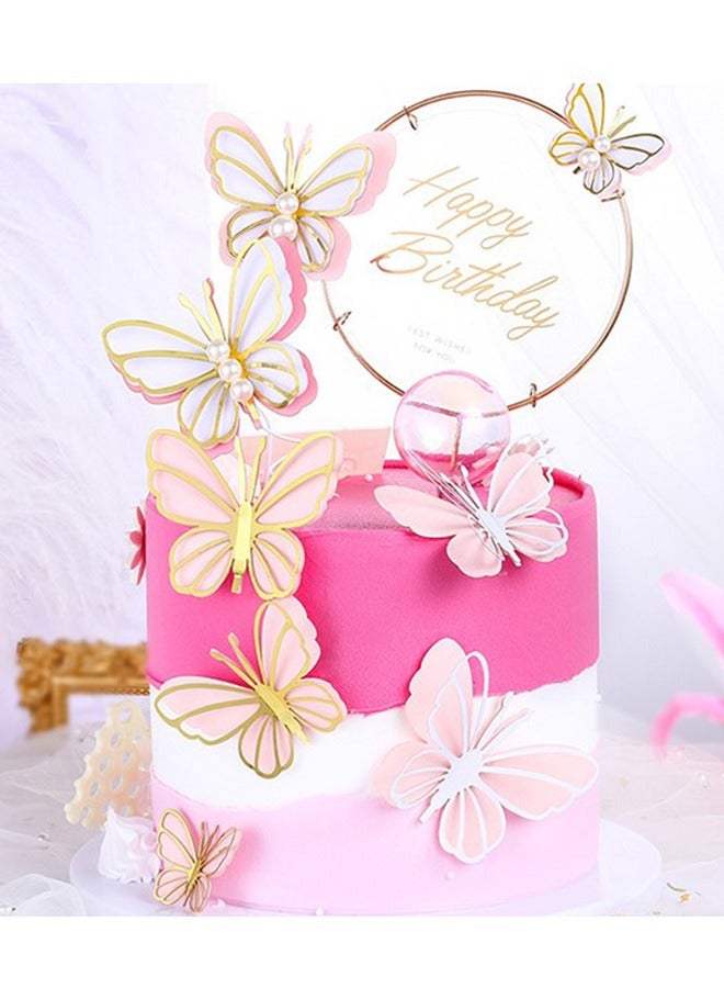 6 Pcs Pearl Butterfly 3D Cake Toppers Kit, Purple Princess Fairy party Supplies, Cupcake Toppers Picks, Decoration for Birthday Baby Shower Wedding Theme Party, Wedding Party Supplies (Purple)  - Image 3