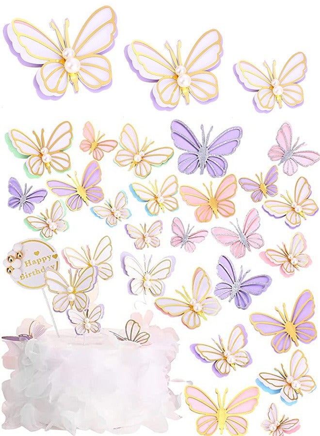 6 Pcs Pearl Butterfly 3D Cake Toppers Kit, Purple Princess Fairy party Supplies, Cupcake Toppers Picks, Decoration for Birthday Baby Shower Wedding Theme Party, Wedding Party Supplies (Purple)  - Image 4