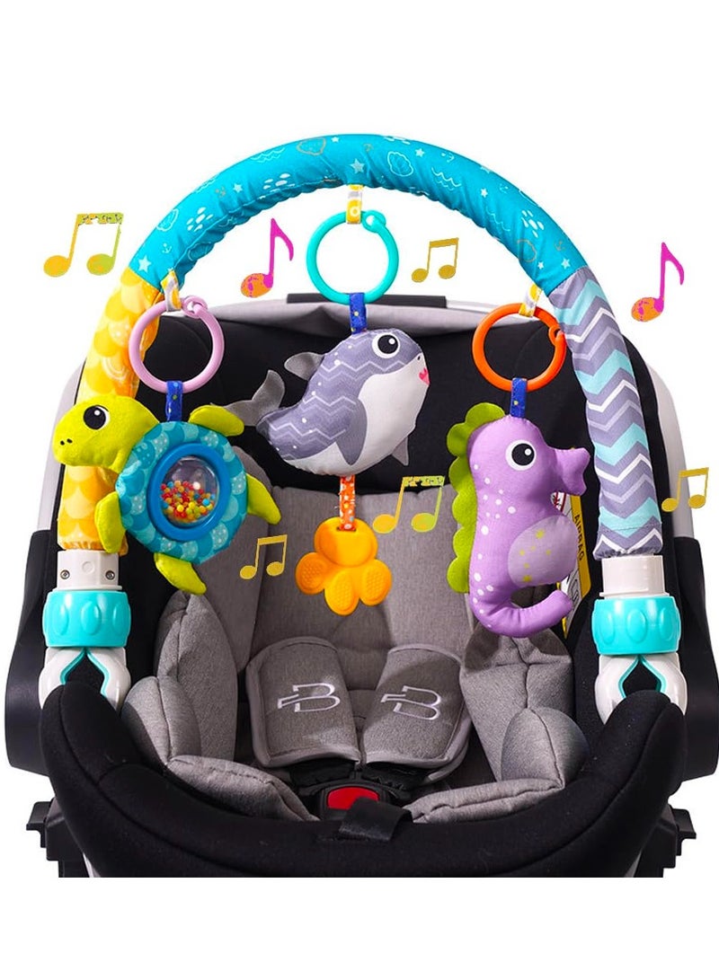 SOLARAE Baby Stroller Arch Toy with Clamps, Clip-On Mobile Musical Crib Mobile Toys Interactive Stroller Toy Arch Baby Bouncer Activity Toy Bar  for Infants Baby Car Seat Toys Rattle Turtle Music Whale - Image 1