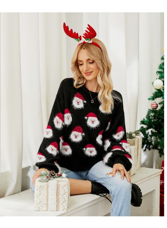 NIBEMINENT Winter Women's Knitting Christmas Sweaters Santa Claus Print Warm Soft Knitwear New Year's Costume Xmas Party Wear Pullover - Image 1
