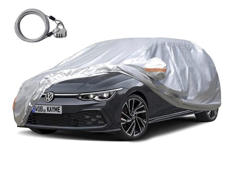 Kayme Hatchback Car Cover for Automobiles All Weather Waterproof Outdoor Cover Sun Rain Protection with Lock and Zipper Door Universal Fit Ford Focus VW Golf Mazda 3 Hatchback Up to 177 Inch H7
