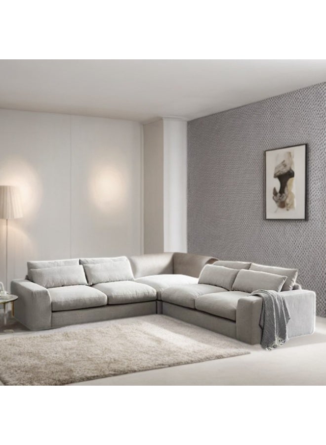 مردود السعودية كنبة زاوية رُكنة على شكل حرف L مصنوعة من خشب ماليزي وقماش مخمل مع تنجيد مريح - بيج - OtathOt1 - Image 1