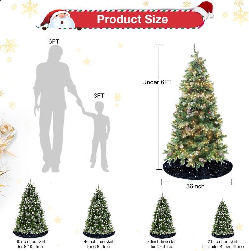 BSHSPX Black Tree Skirt Christmas Tree Skirt 36 Inch Glitter Tree Skirt Basket Sequin Trees Skirt Velvet Xmas Tree Skirts Personalized Christmas Tree Base Cover Skirt Black Christmas Ornament - Image 5