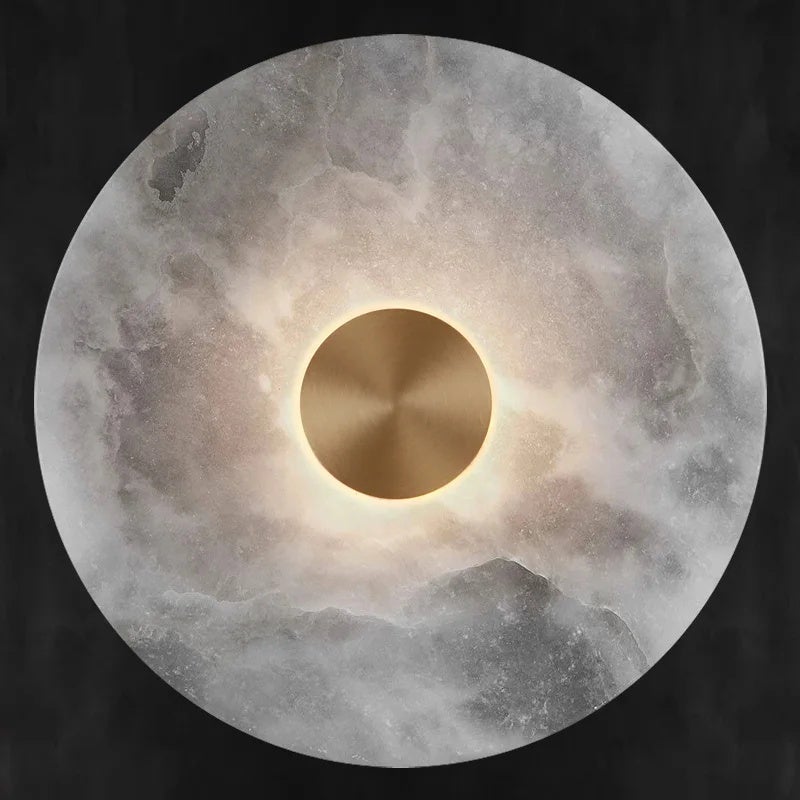 مصباح حائط دائري من الرخام، ذهبي، LED - Image 2