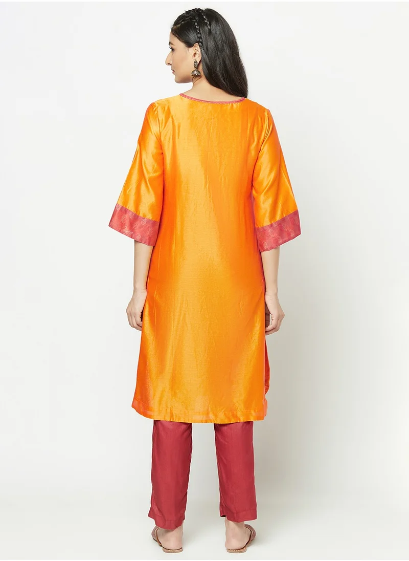 Fabindia Yellow Cotton Silk Knee Length Kurti