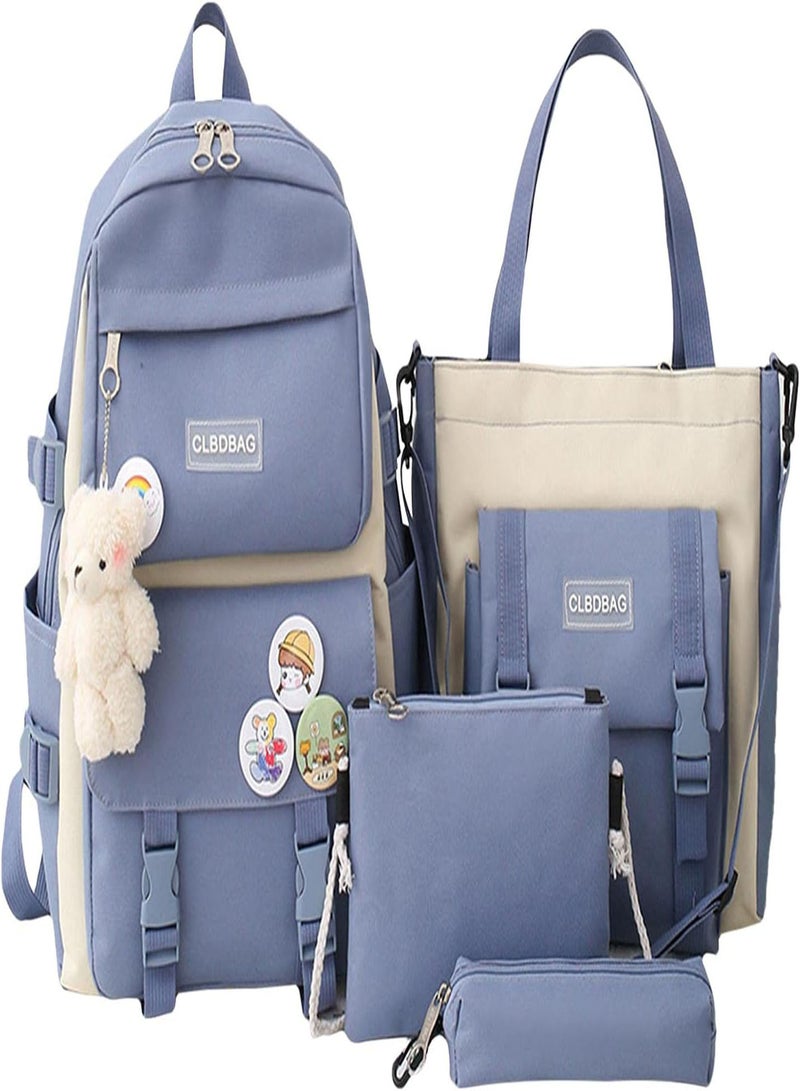 GGOOT 4 Piece Set Backpack Shoulder Tote Pen Bag, Cute Large Capacity Casual Daypack, with Bear Pendant, Durable Laptop Backpack School Bag Travel Backpack for Teenager Boys Girls  - Image 1