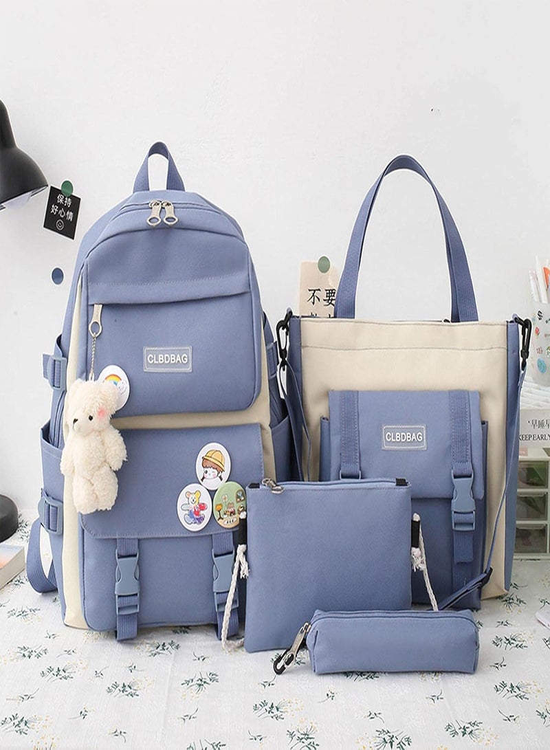 GGOOT 4 Piece Set Backpack Shoulder Tote Pen Bag, Cute Large Capacity Casual Daypack, with Bear Pendant, Durable Laptop Backpack School Bag Travel Backpack for Teenager Boys Girls  - Image 4