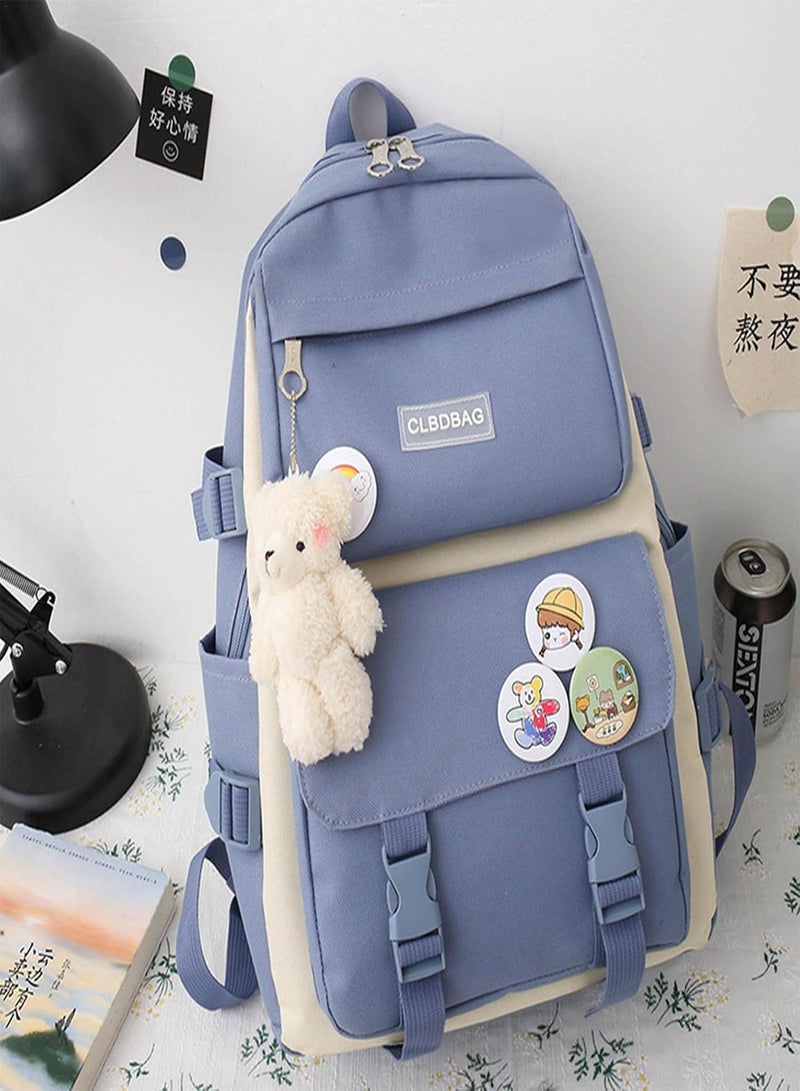GGOOT 4 Piece Set Backpack Shoulder Tote Pen Bag, Cute Large Capacity Casual Daypack, with Bear Pendant, Durable Laptop Backpack School Bag Travel Backpack for Teenager Boys Girls  - Image 2