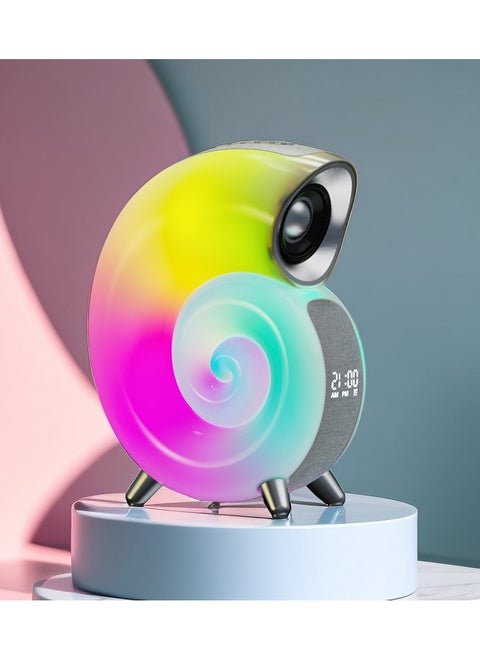 جهاز ضوضاء أبيض، مكبر صوت بلوتوث ذكي لاسلكي، على شكل محارة إبداعية مع ضوء LED قابل للتعديل يستخدم كساعة منبه/ديكور