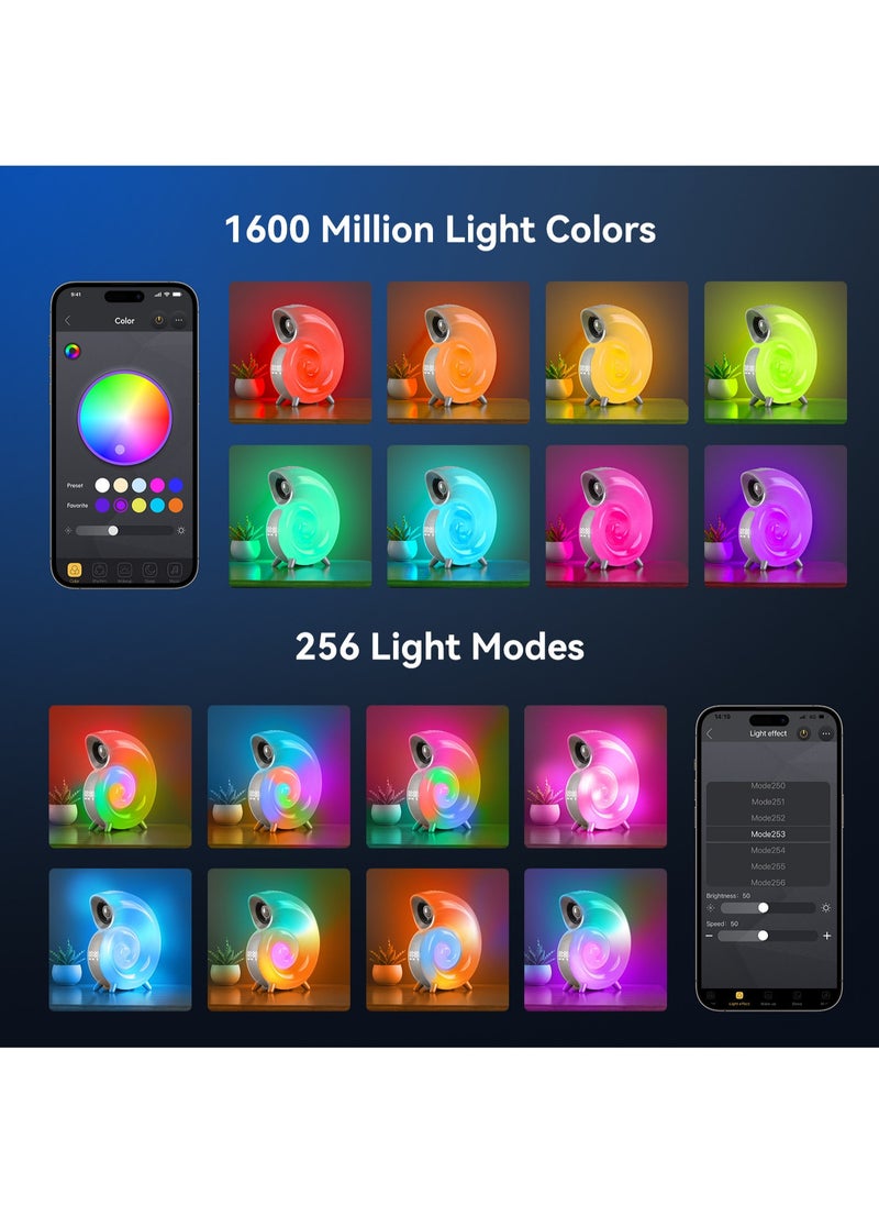 جهاز ضوضاء أبيض، مكبر صوت بلوتوث ذكي لاسلكي، على شكل محارة إبداعية مع ضوء LED قابل للتعديل يستخدم كساعة منبه/ديكور