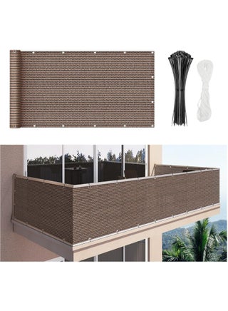 Balcony Screen Privacy Fence Cover 2.5' x 10' Sand Fence Netting Mesh Shade Cloth Fabric UV Protection for Apartment Balcony Railing Porch Outdoor, Backyard, Patio, Included Cable Ties Rope（Brown） - pzsku/Z76BF68AF86364E403F3BZ/45/_/1708947941/8510be87-cb94-415a-9043-7cd402698647