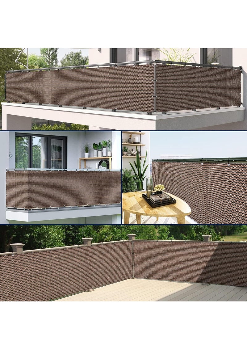 Balcony Screen Privacy Fence Cover 2.5' x 10' Sand Fence Netting Mesh Shade Cloth Fabric UV Protection for Apartment Balcony Railing Porch Outdoor, Backyard, Patio, Included Cable Ties Rope（Brown）