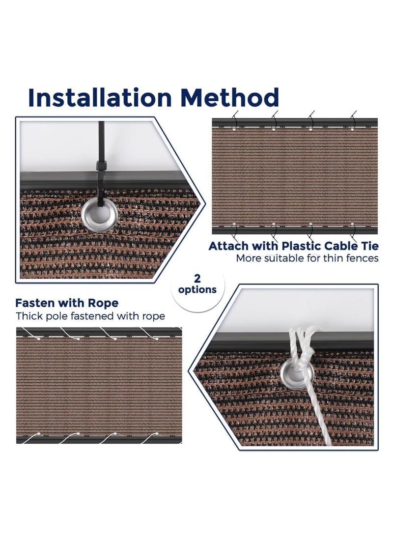 Balcony Screen Privacy Fence Cover 2.5' x 10' Sand Fence Netting Mesh Shade Cloth Fabric UV Protection for Apartment Balcony Railing Porch Outdoor, Backyard, Patio, Included Cable Ties Rope（Brown）