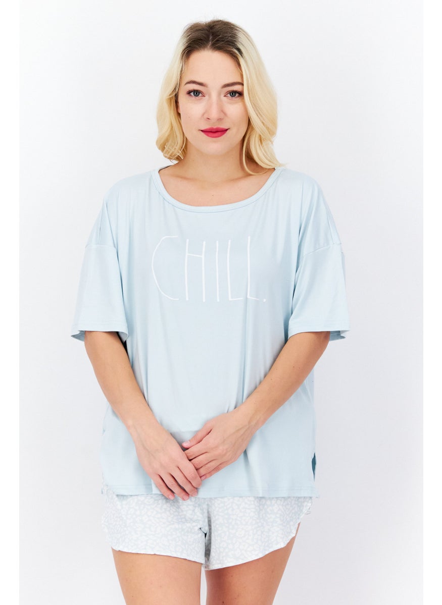Rae Dunn - Women 2 Pieces Graphic Printed Pajama Set, Blue - Image 1