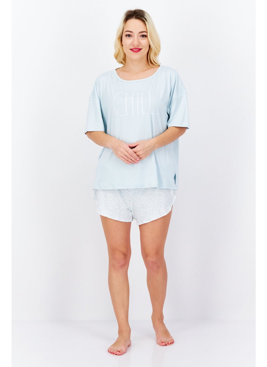 Rae Dunn - Women 2 Pieces Graphic Printed Pajama Set, Blue - Image 1