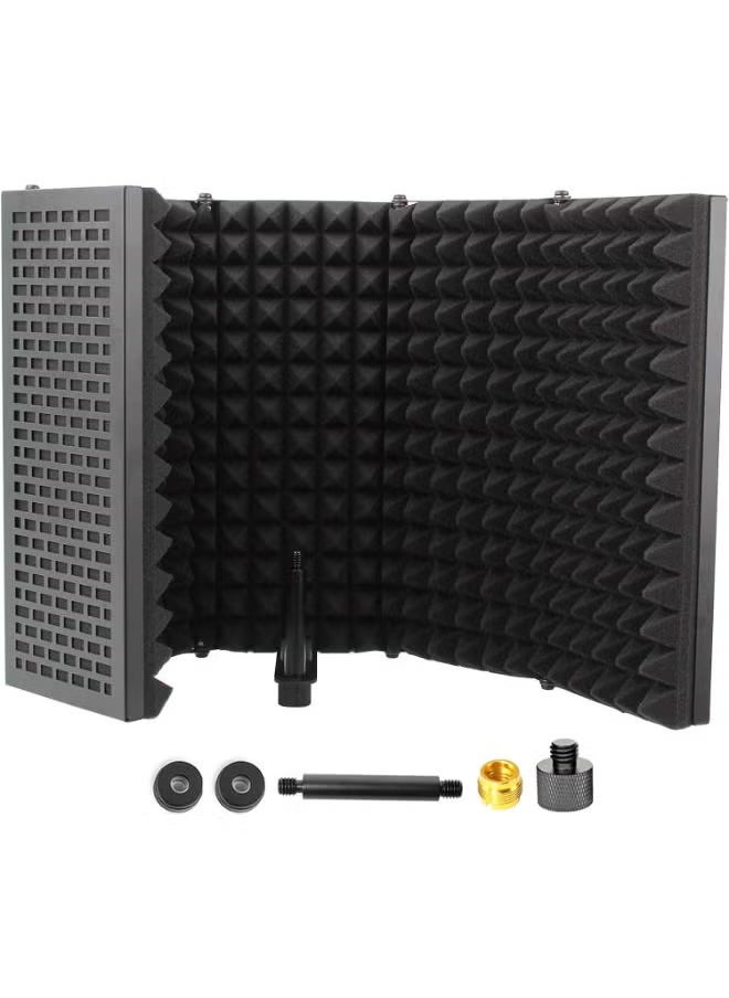 null - Microphone Isolation Shield, 5 Panel Acoustic Vocal Sound Dampening Noise Absorb Record Studio,1.6" Foam, Adjust Mic Depth, Removable Shock Mount, ⅝" Threaded, Podcast, Sing and Broadcast-1 set - Image 1
