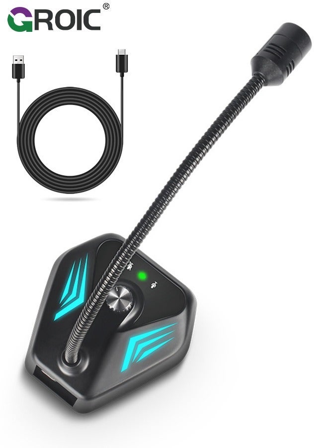 GROIC USB Computer Microphone, Microphone with Adjustable Gooseneck, Plug and Play RGB Gaming Compatible PC, Laptop, Desktop - Image 1