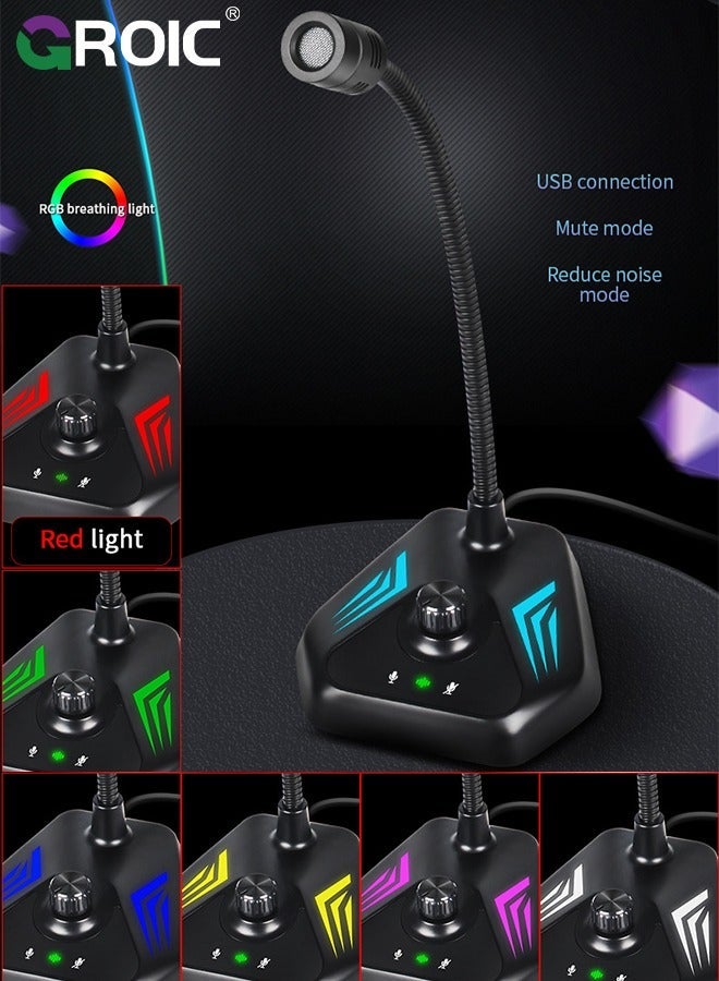 GROIC USB Computer Microphone, Microphone with Adjustable Gooseneck, Plug and Play RGB Gaming Compatible PC, Laptop, Desktop - Image 2