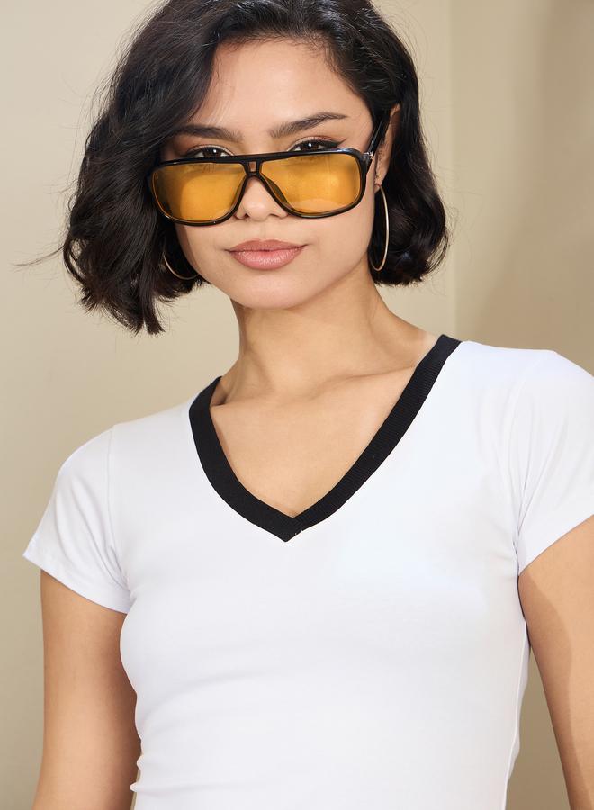 ساسافراس تيشيرت قصير نسائي بياقة  عميقة وتباين أبيض من ساسافراس - Image 4