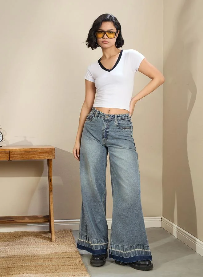 Sassafras  SASSAFRAS Women White Contrast Deep V Neck Fitted Crop T-Shirt for Women | Best Price UAE
