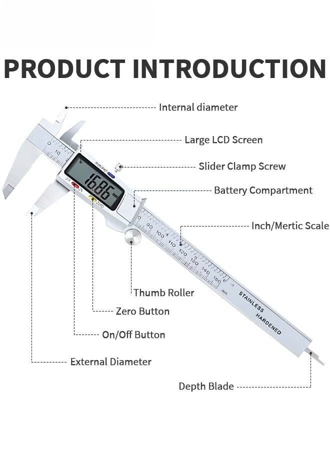 الرقمية LCD Vernier Calliper,150MM الفولاذ المقاوم للصدأ ميكرومتر أداة إلكترونية,المعدن متري قياس كاليبر لمهندس نجار - Image 5
