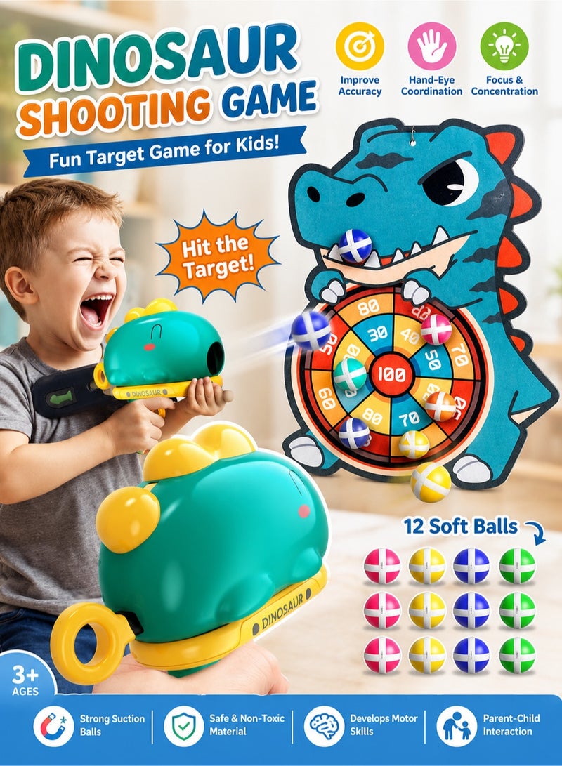 VarioNest Kids Dinosaur Dart Board with 12 Sticky Balls, Gun Shooting Toy Target Game, Indoor Outdoor Competitive Games, Birthday Gifts For Children - Image 1