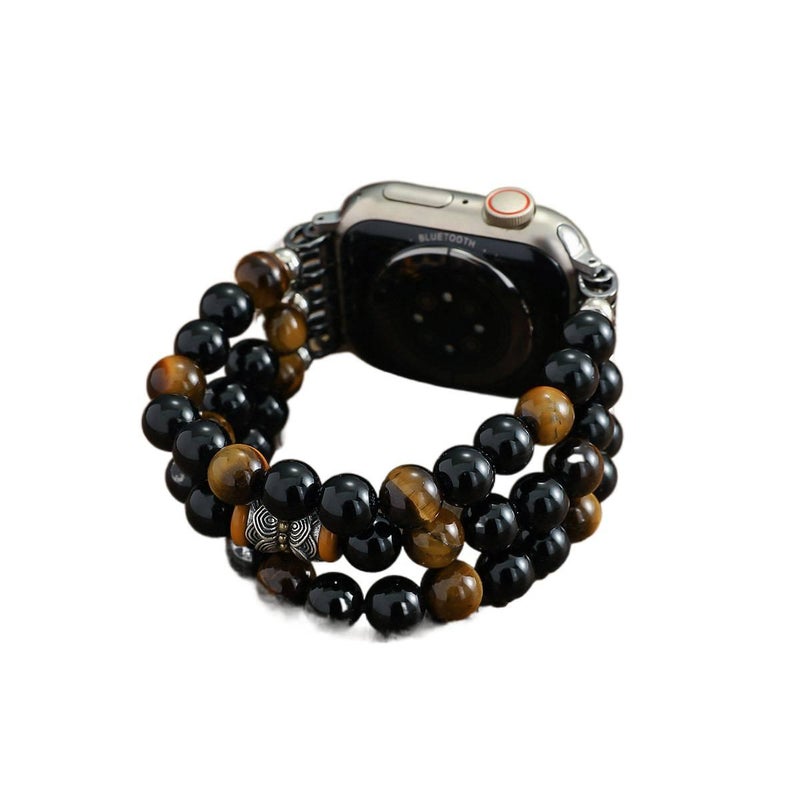 Black Resin Bracelet Strap Smartwatch Band Compatible with Apple Watch with Adjustable Fit Replacement Strap for Daily Wear - Image 2